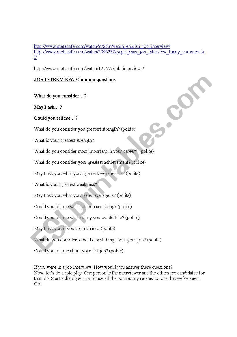 English worksheets: Serious and funny Job interviews