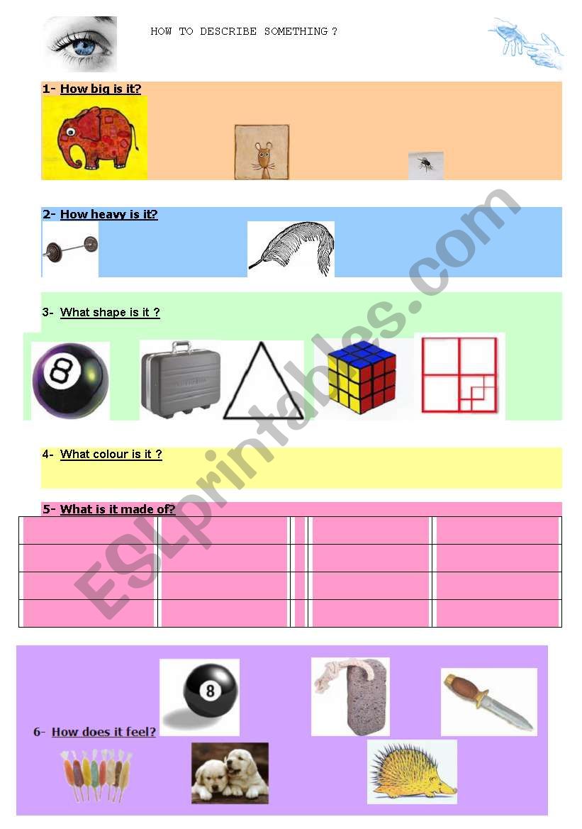 how to describe something worksheet