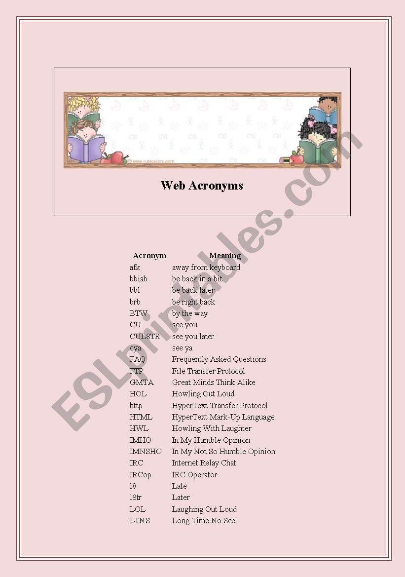 Web acronyms worksheet