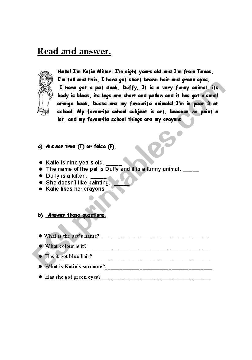 Read and complete worksheet