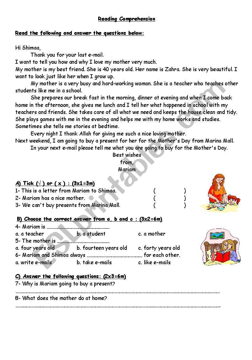 reading comprehension worksheet