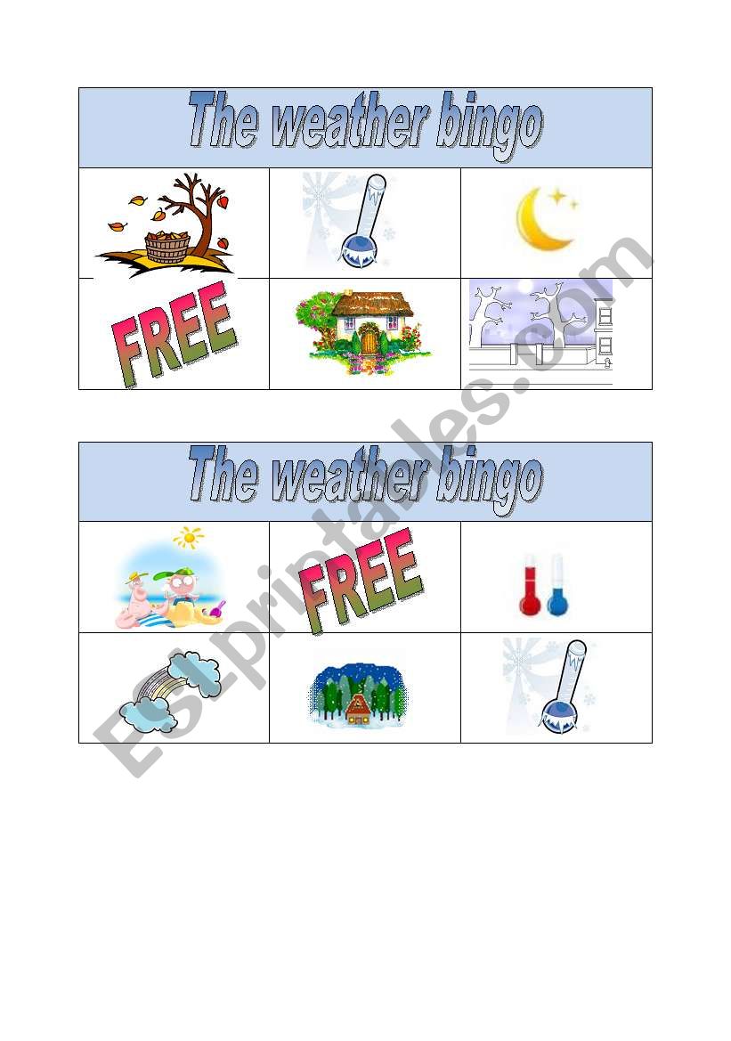 weather bingo part 1 worksheet
