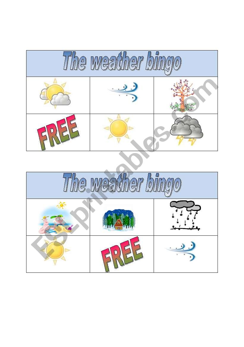 weather bingo part 2 worksheet