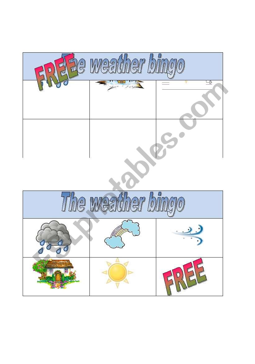 weather bingo part 3 worksheet