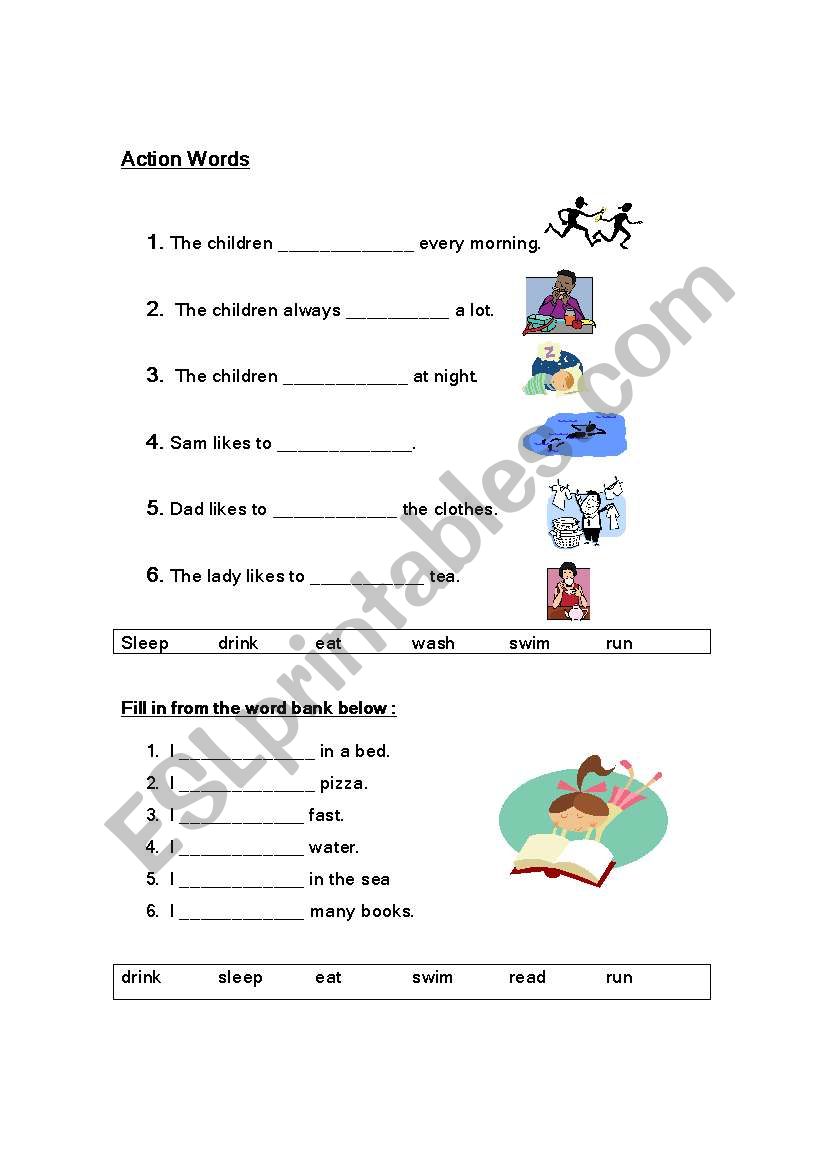 Action words worksheet