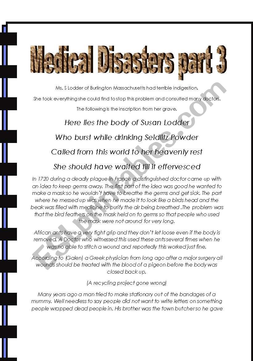 Medical Disasters part 3 worksheet