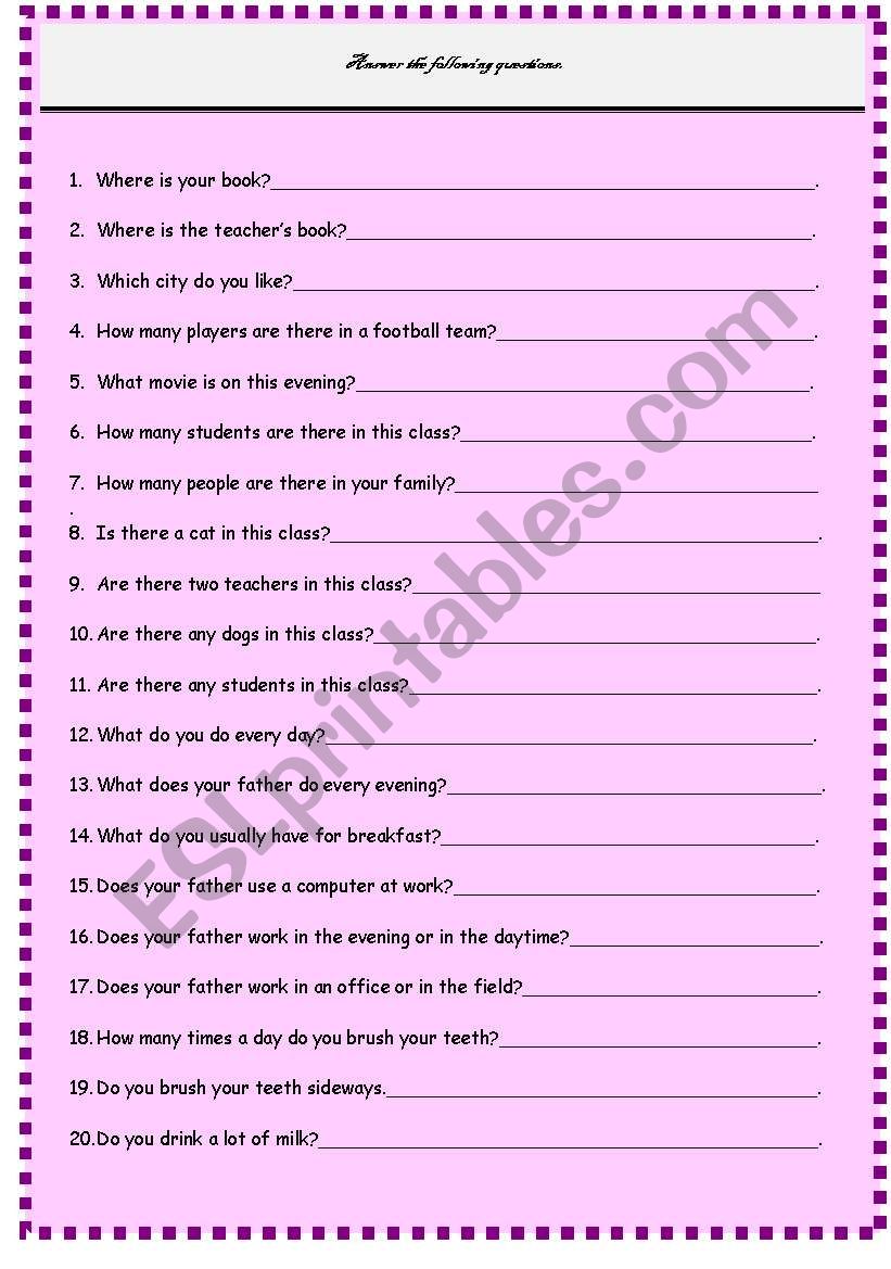 Present Simple Worksheet worksheet