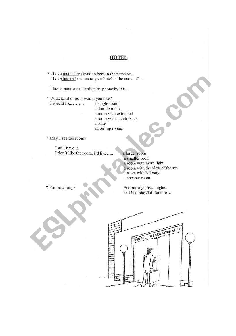 At a hotel worksheet