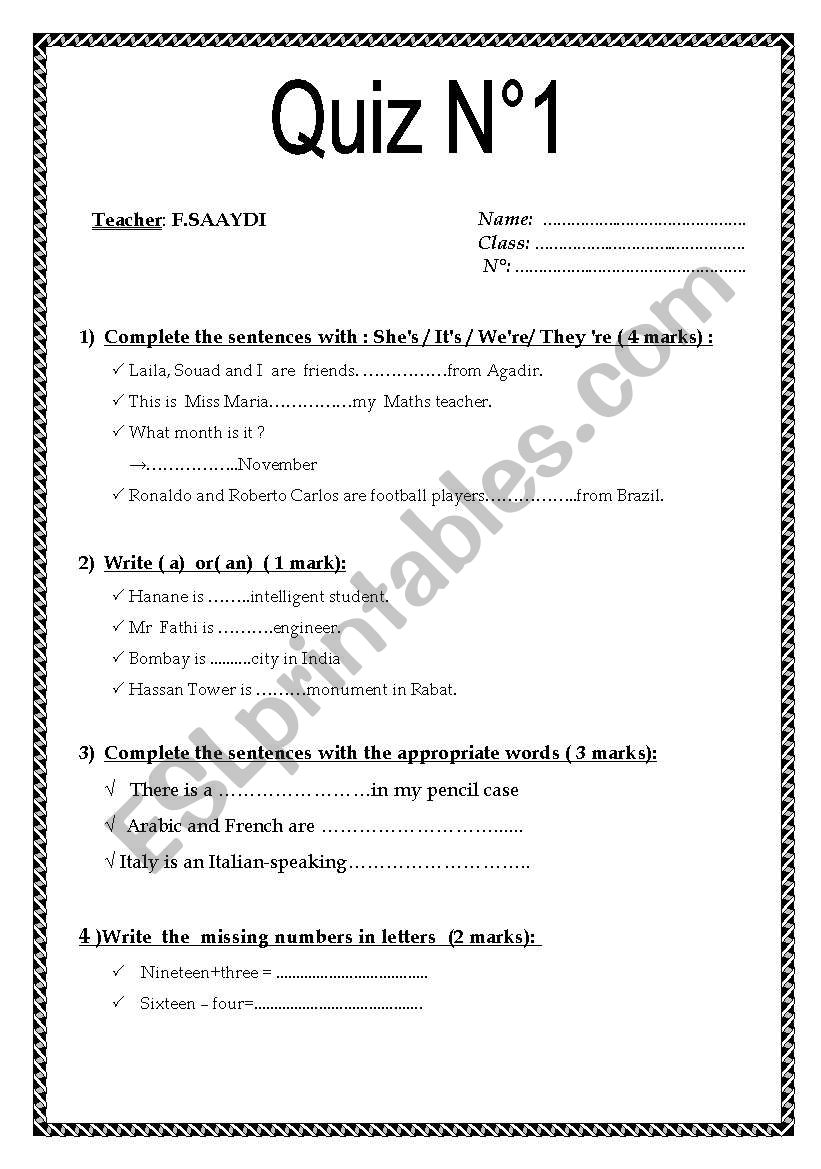 A QUIZ worksheet