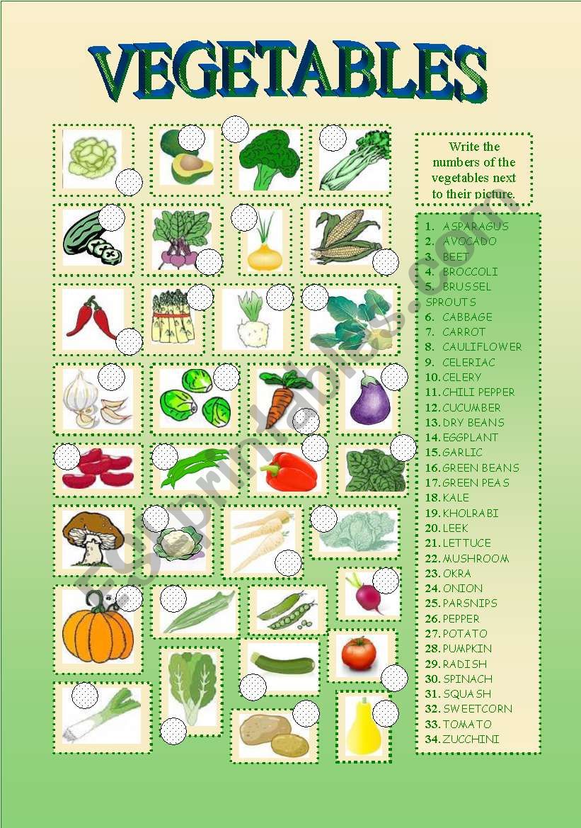 VEGETABLES worksheet