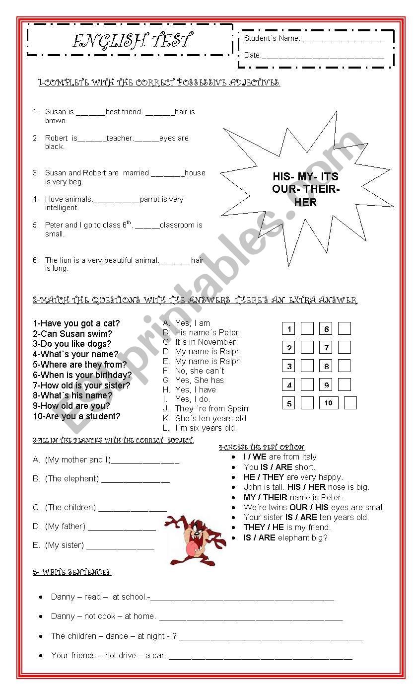 ENGLISH TEST worksheet