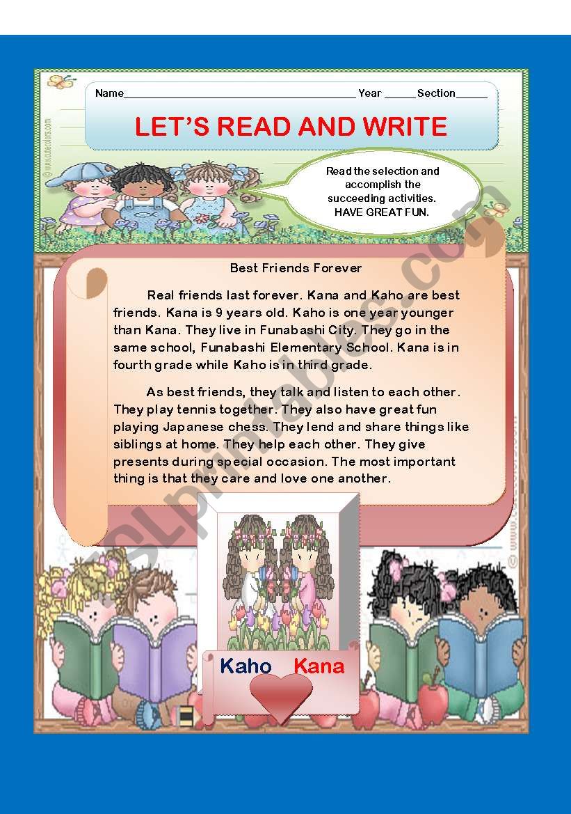 Best Friends Forever Let S Read And Write Esl Worksheet By Phil Niro