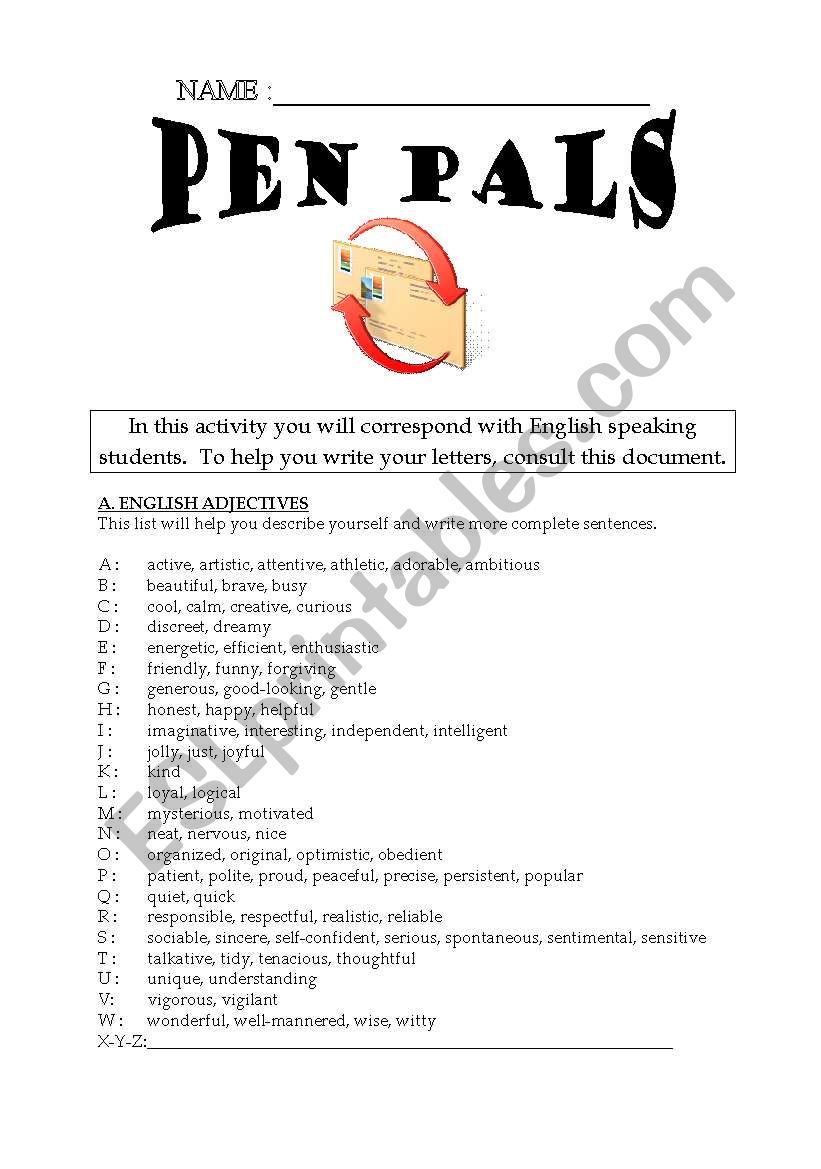 pen pal esl worksheet by joelle23