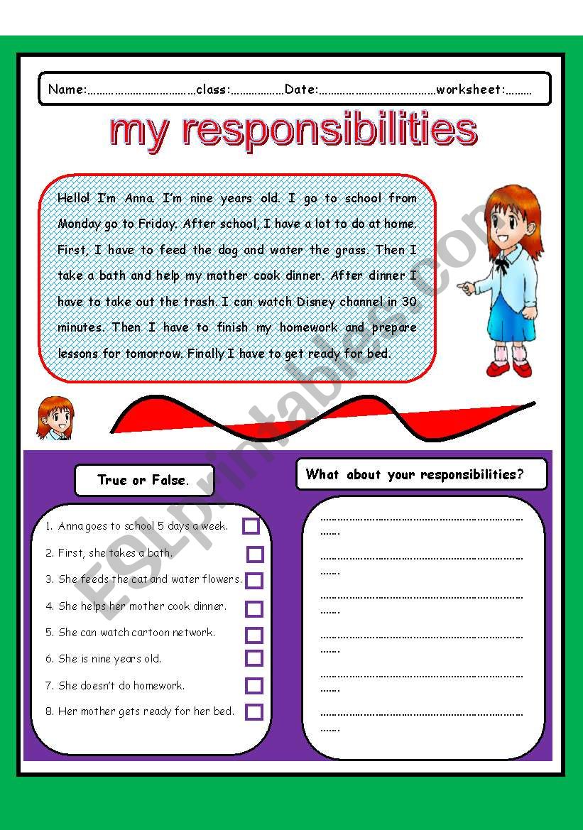 my responsibilities worksheet