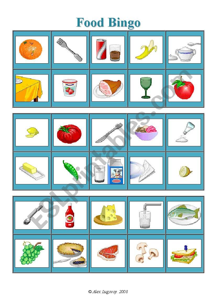 Food bingo worksheet