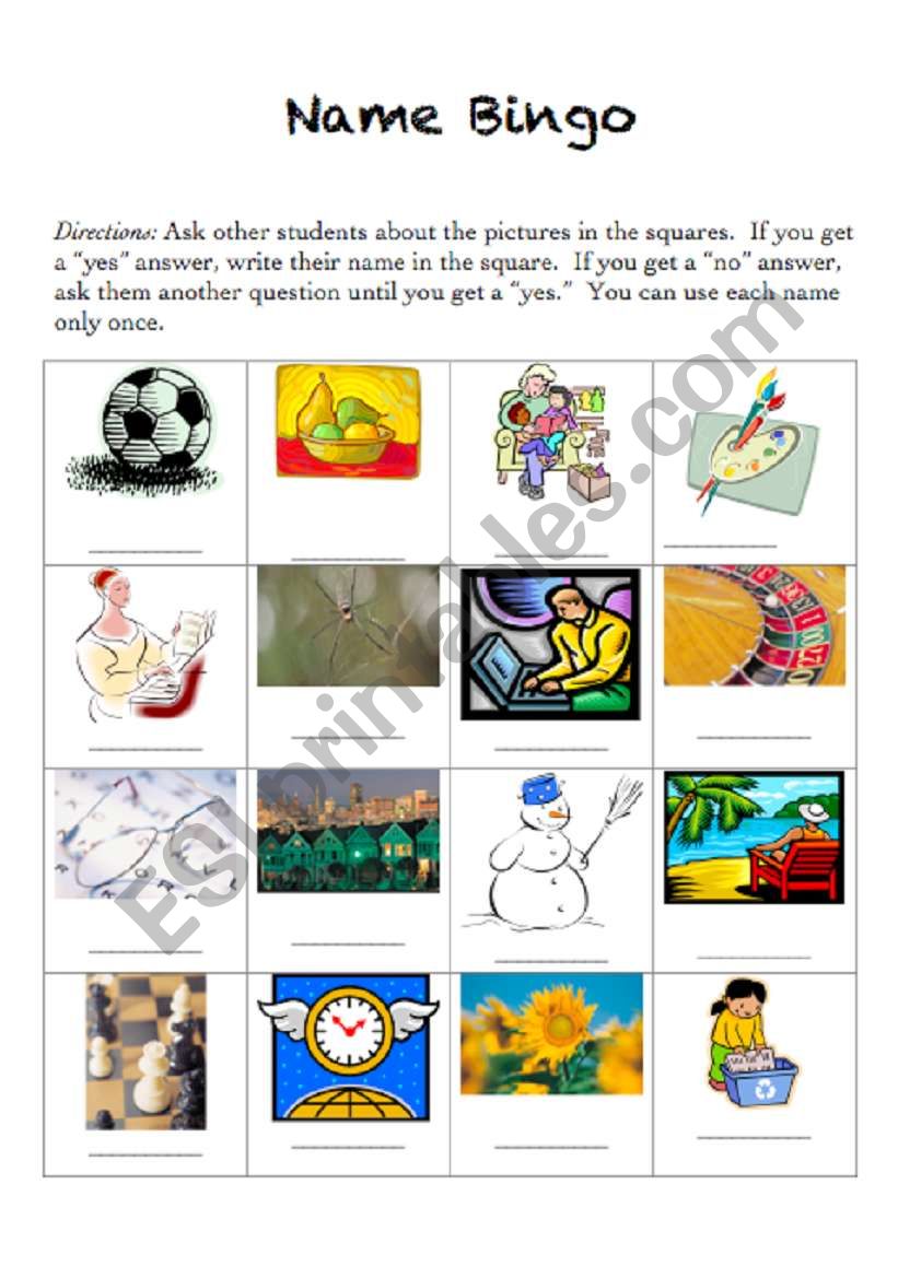 Name Bingo worksheet