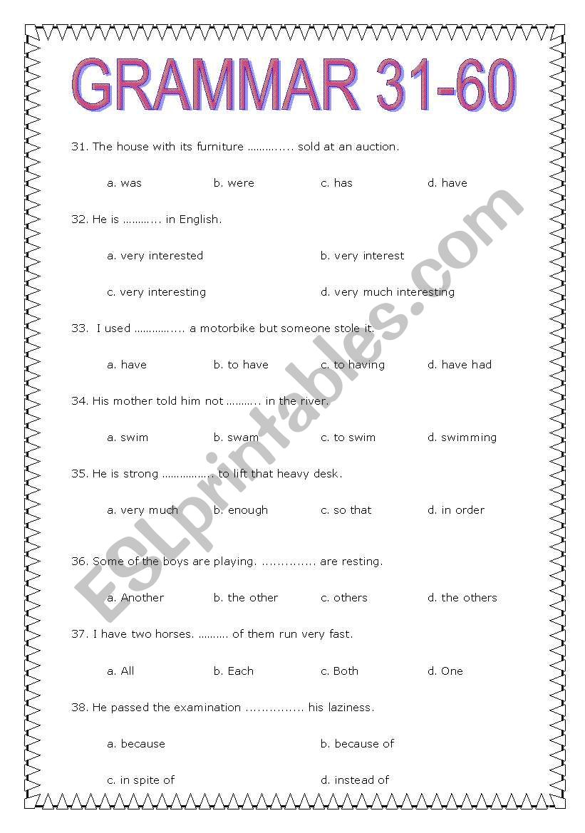 Check your grammar 31-60 including Error Identification Practice (4pages)