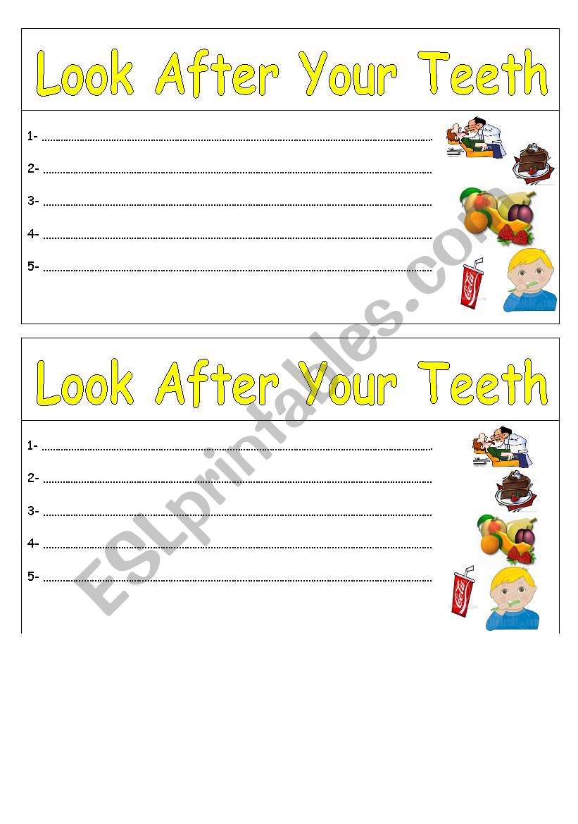 look after your teeth worksheet