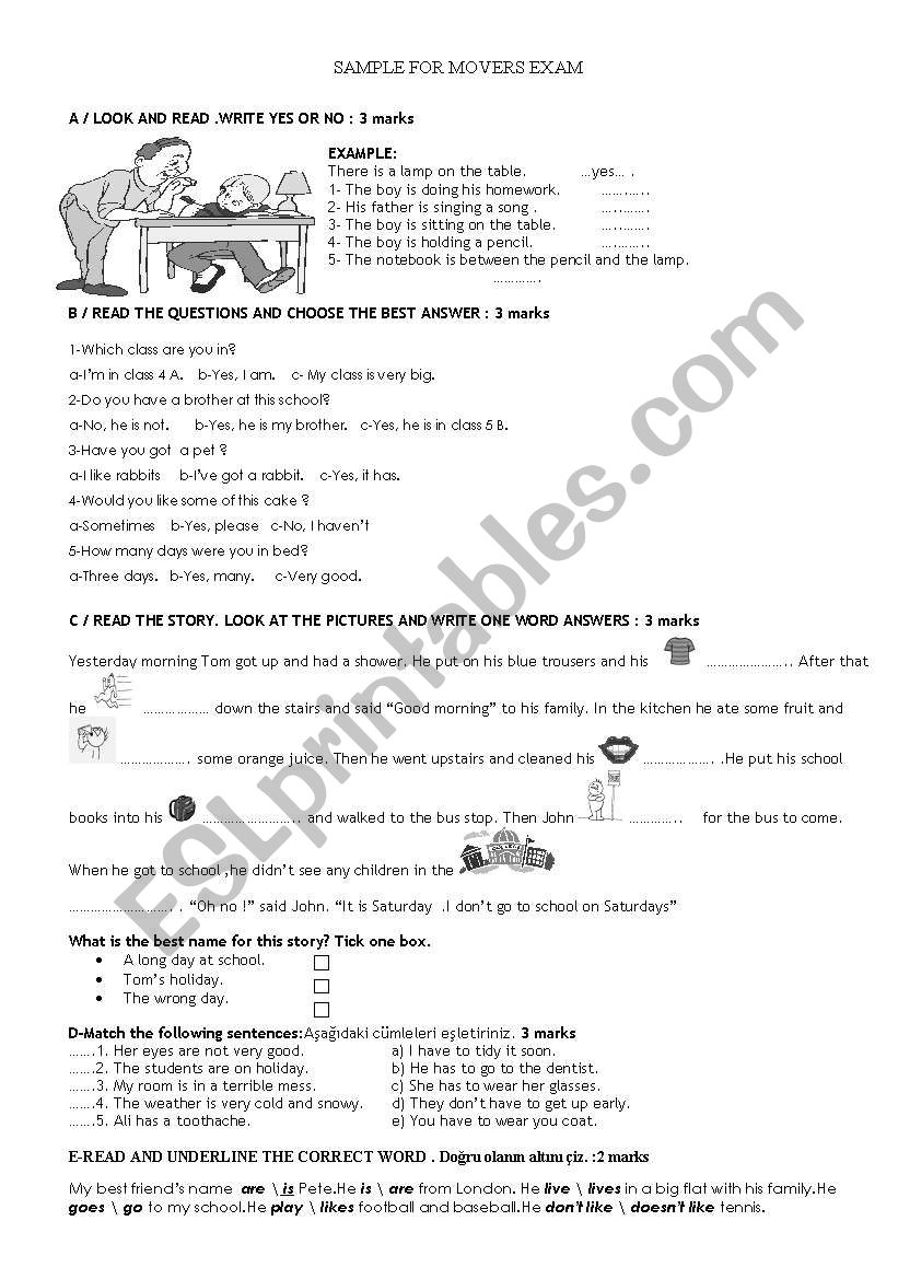 movers exam worksheet