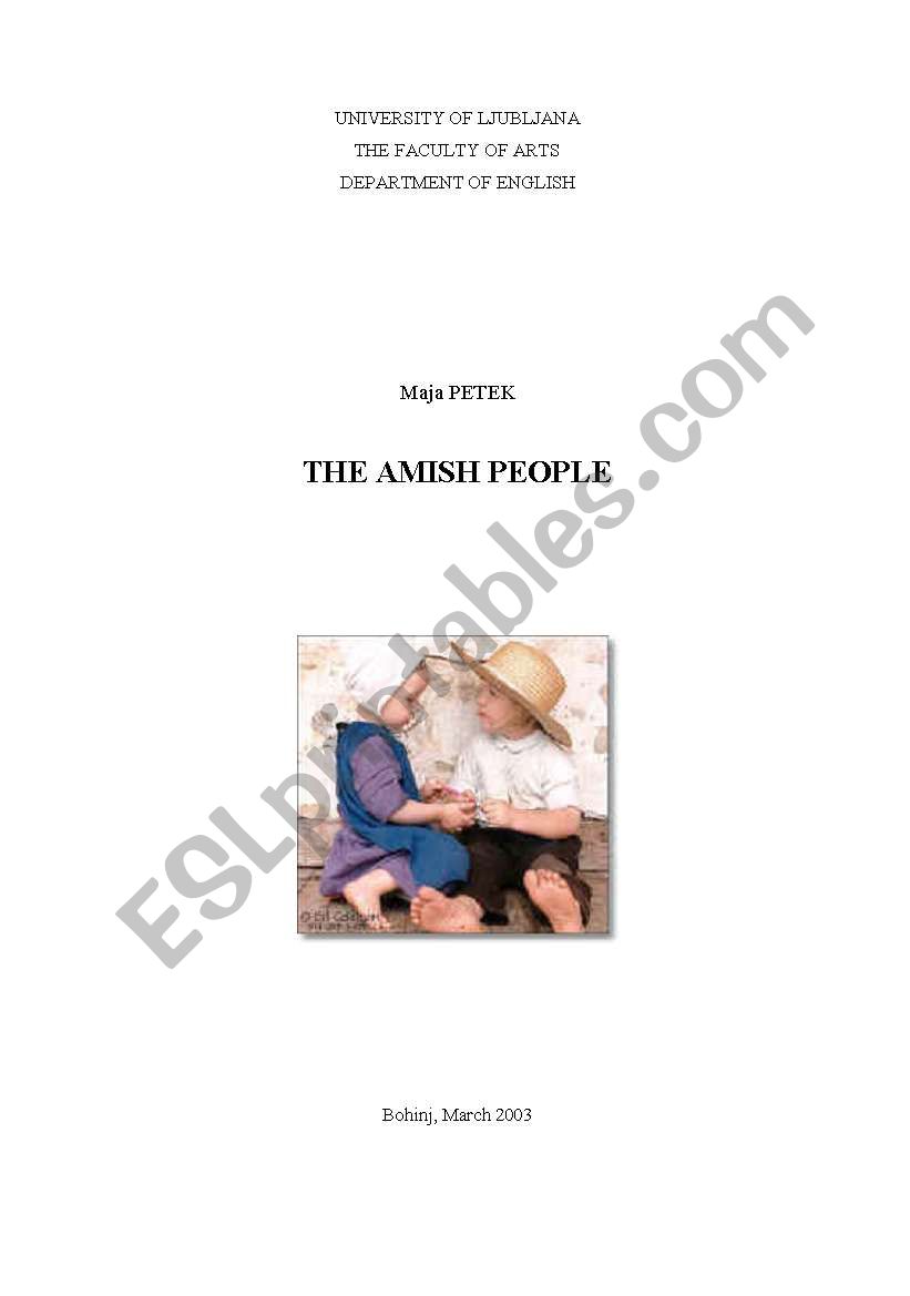 The Amish People worksheet