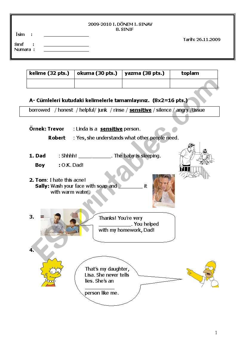exam worksheet