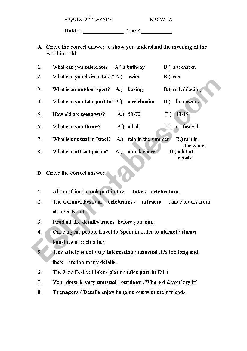 celebration worksheet