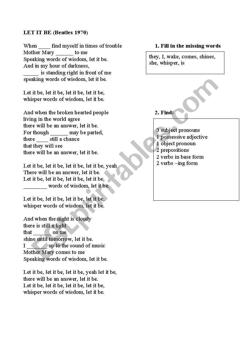 Let it be  worksheet