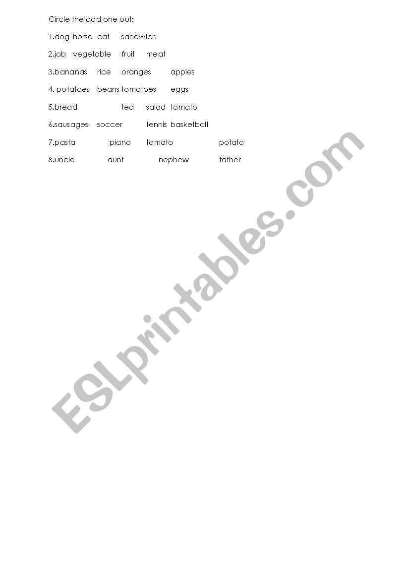 odd one out worksheet