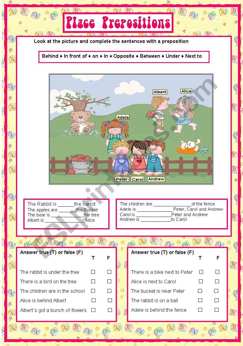 PLACE PREPOSITIONS worksheet