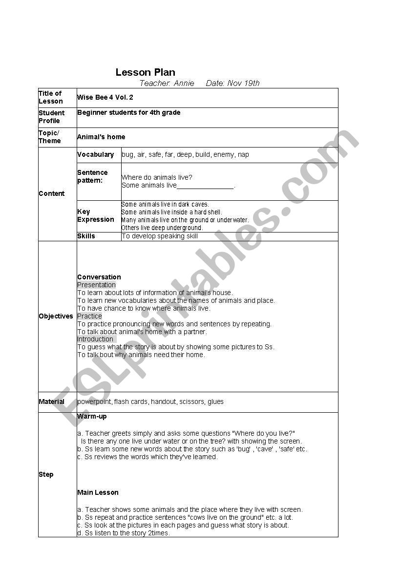 animals home worksheet