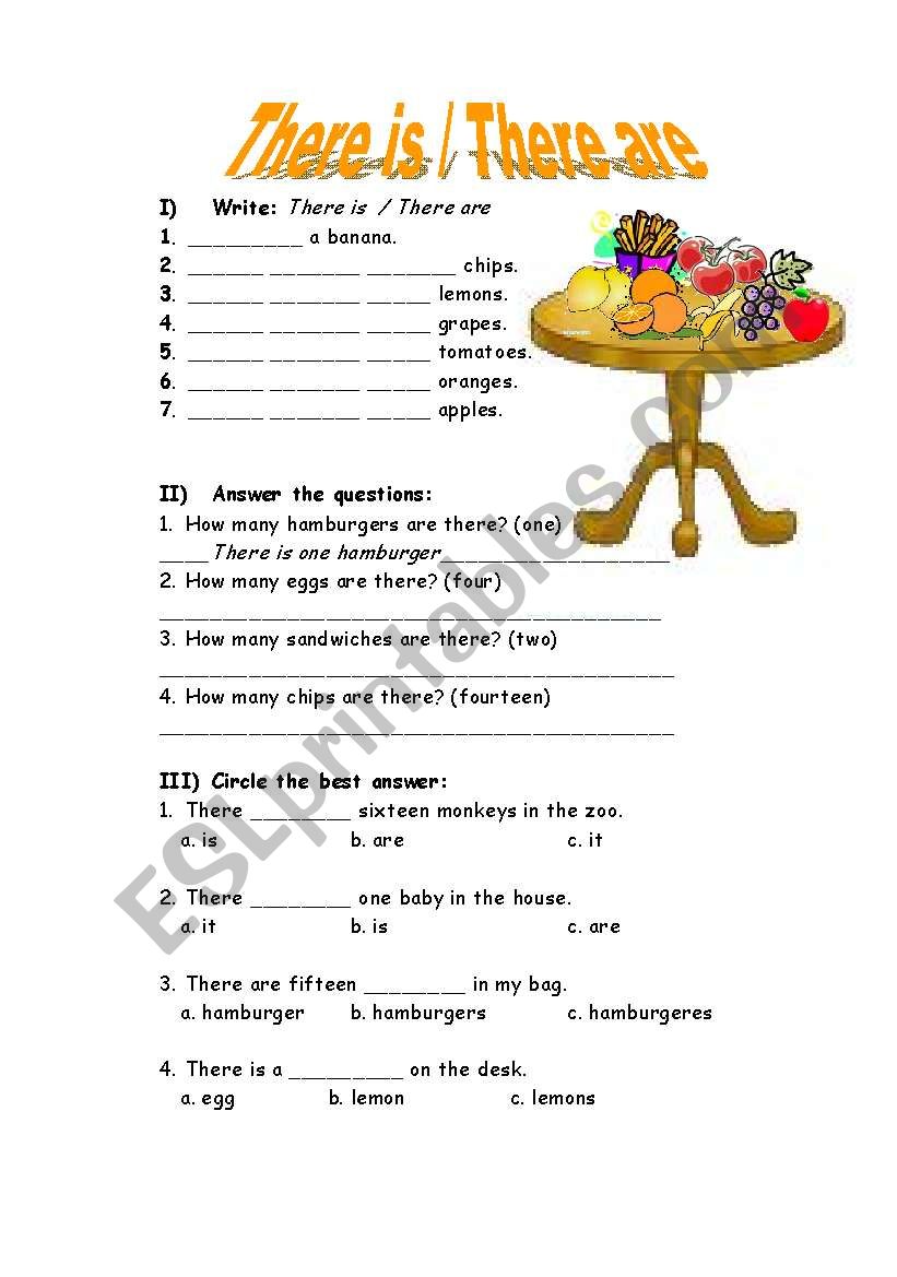 There is there are and food worksheet