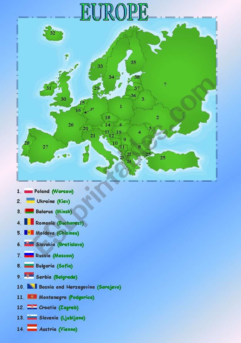 Europe worksheet
