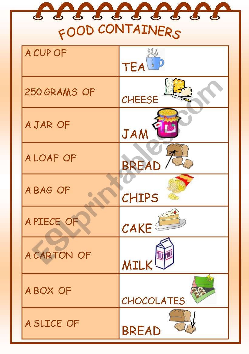 FOOD CONTAINERS worksheet