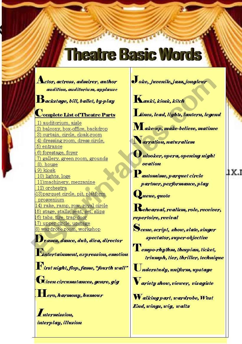 Theatre Basic Words worksheet
