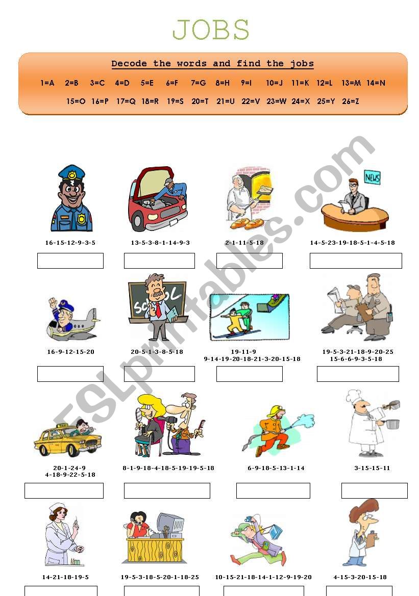 Decode the Jobs- Part 1 worksheet