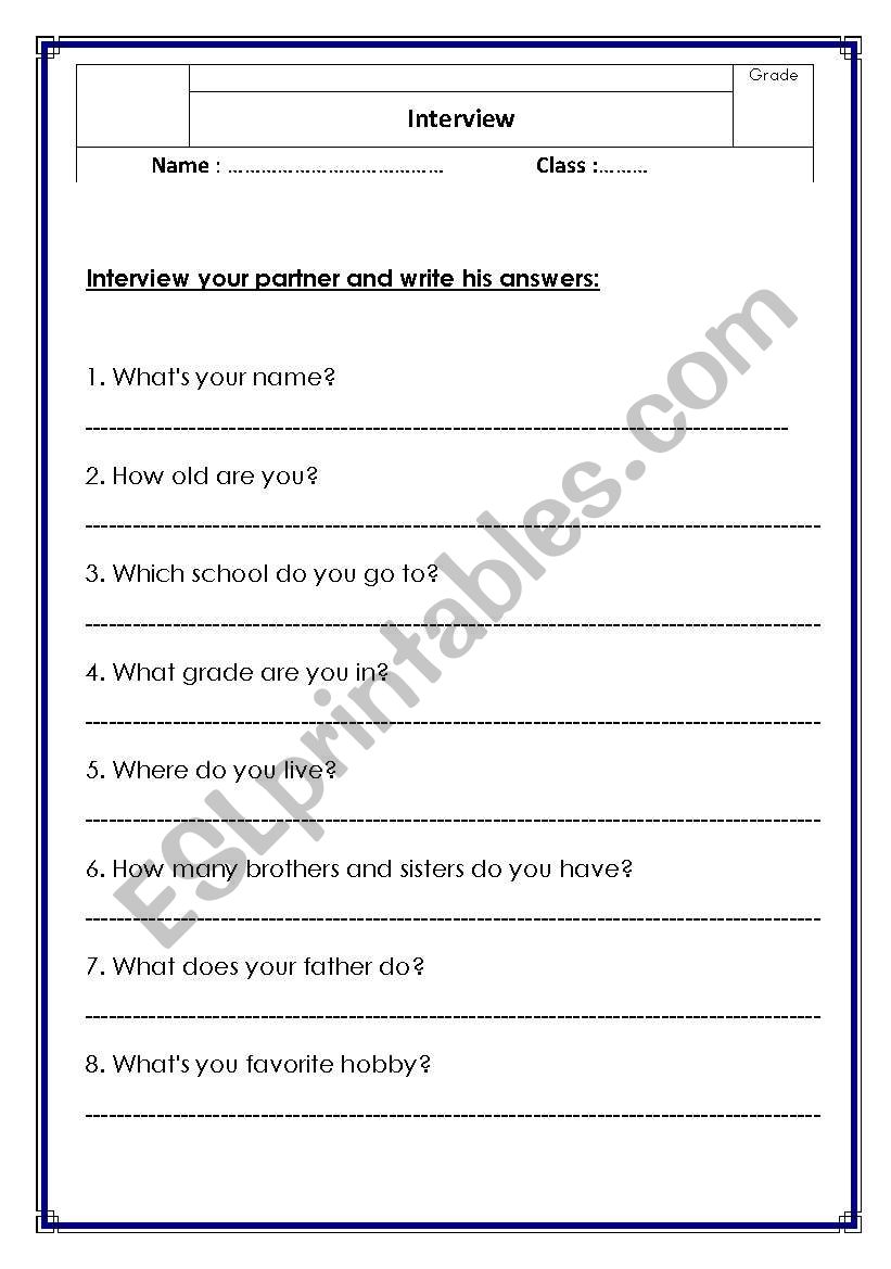 Speaking Activity: Interview worksheet
