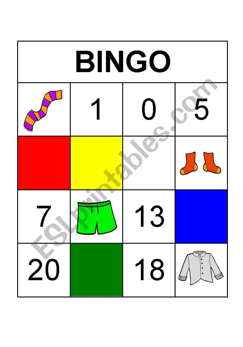 BINGO clothes worksheet