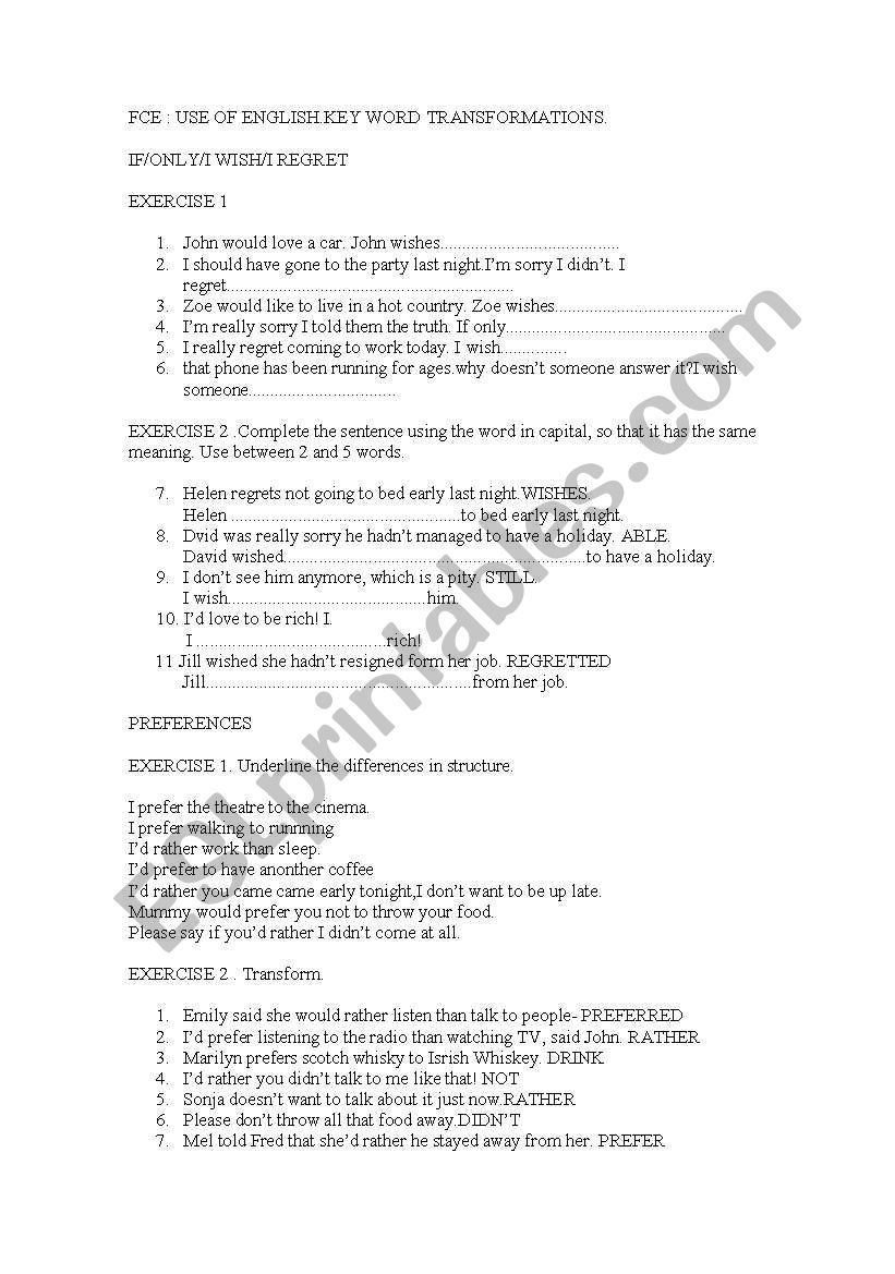 grammar:fce transformations worksheet