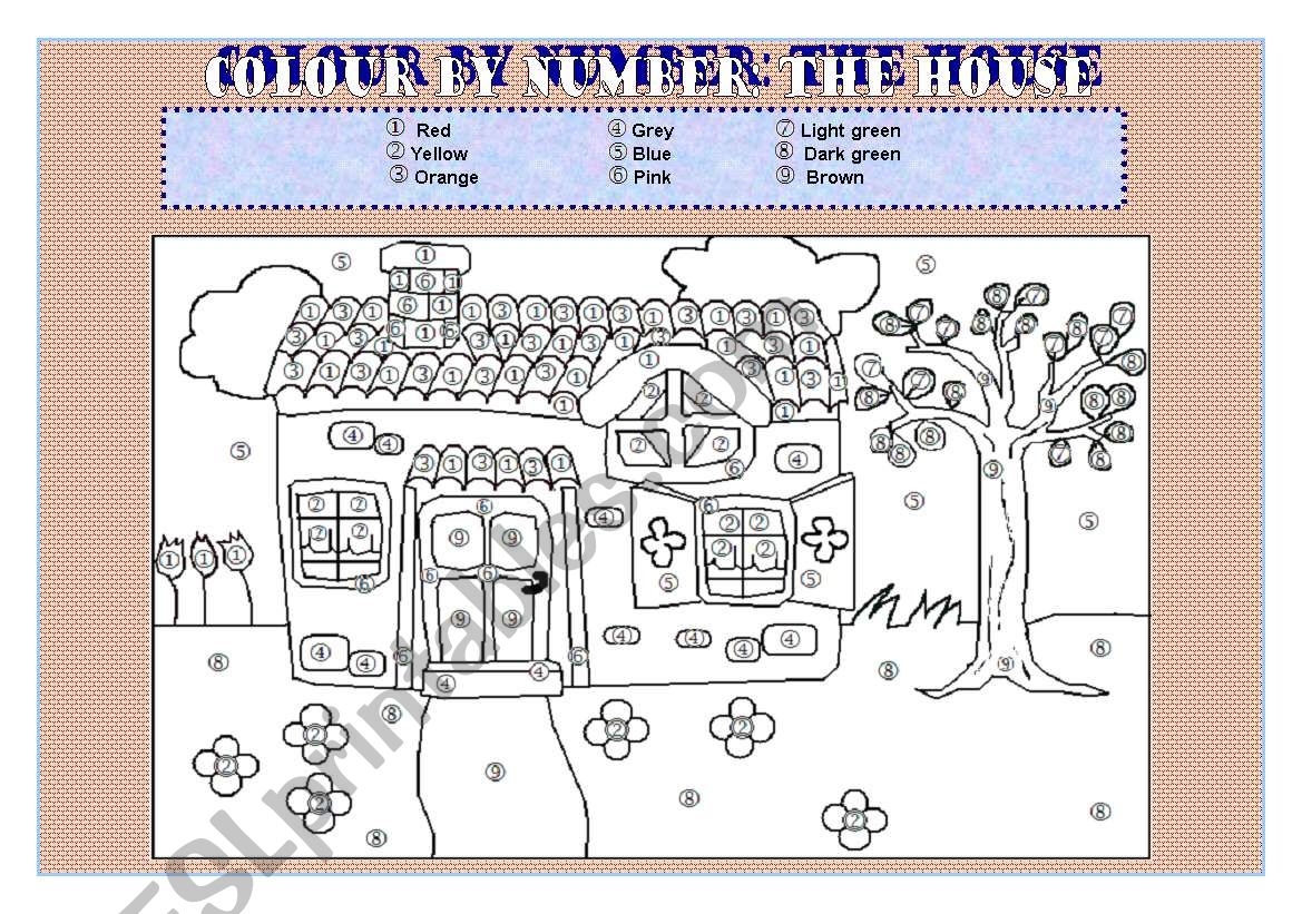 Colour by number : the house worksheet
