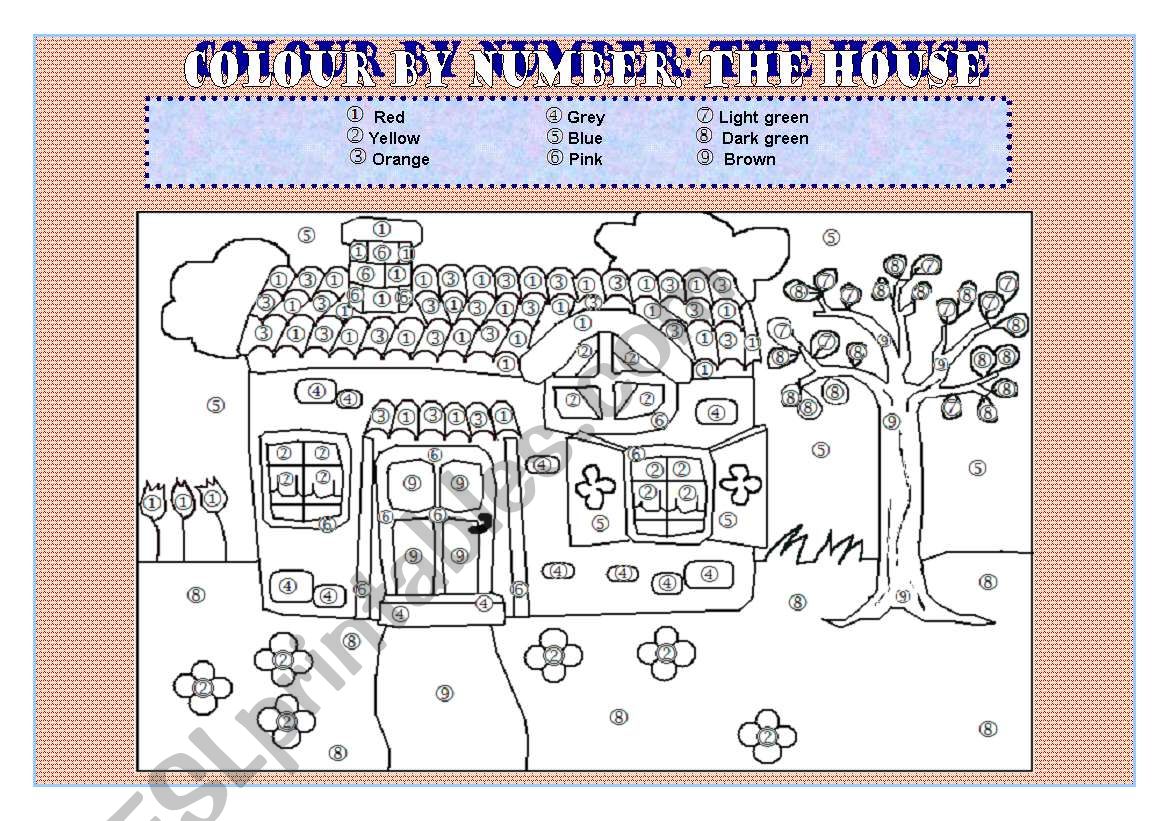 Colour by number : the house worksheet