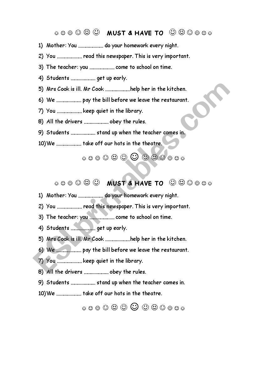 Must or Have to worksheet