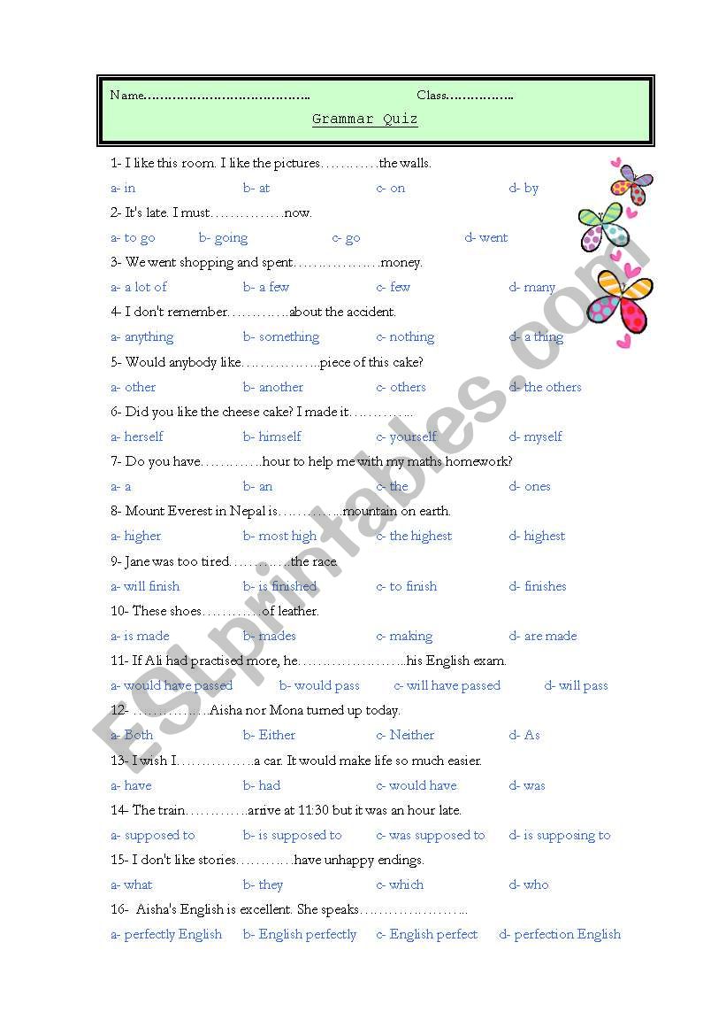 grammar worksheet