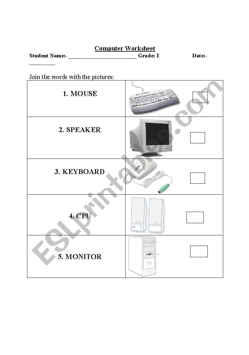 Match the computer picture with word