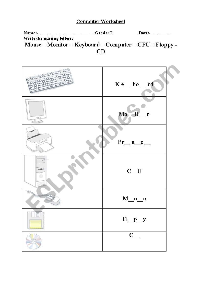 Fill the missing letters worksheet