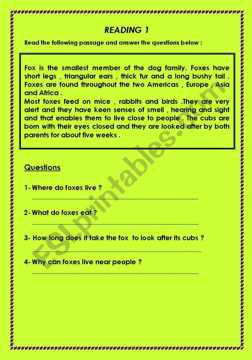  reading comprehension worksheets part 6 