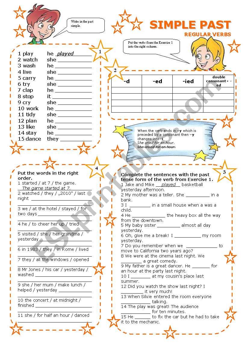 SIMPLE PAST REGULAR VERBS 1/3 worksheet