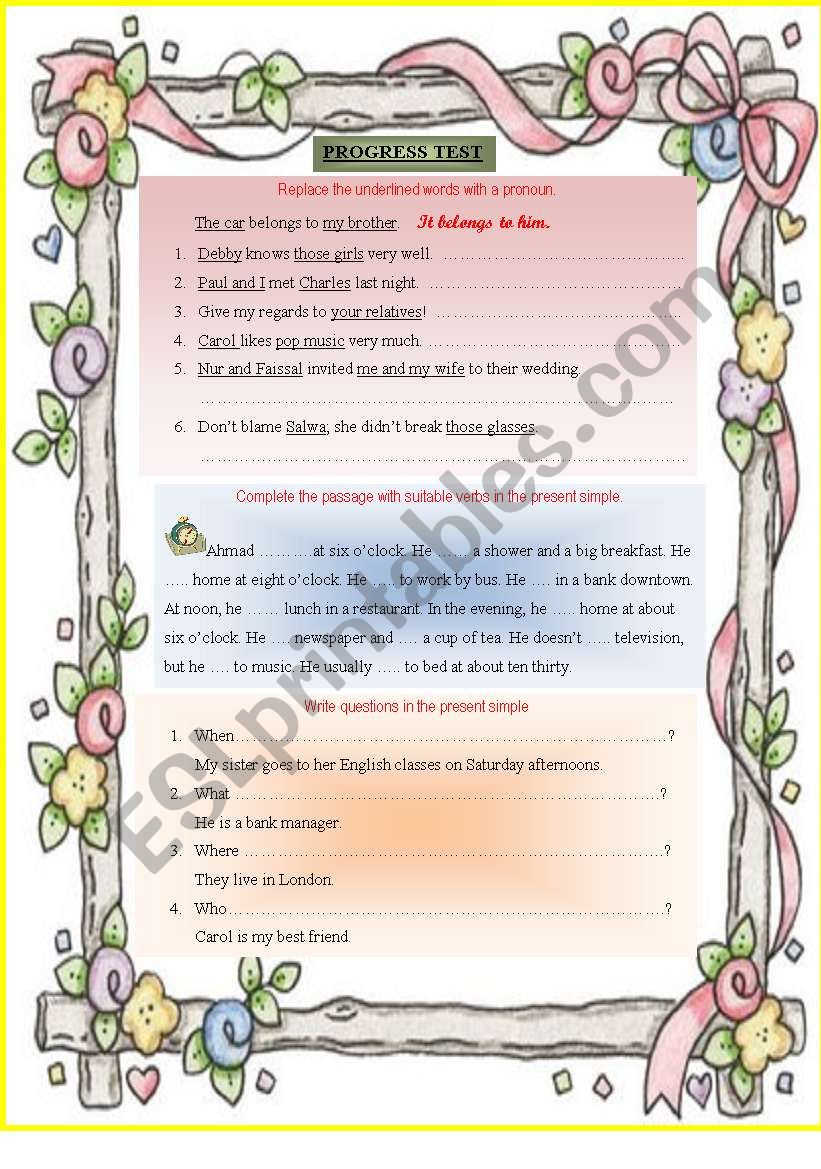 Progress Test worksheet