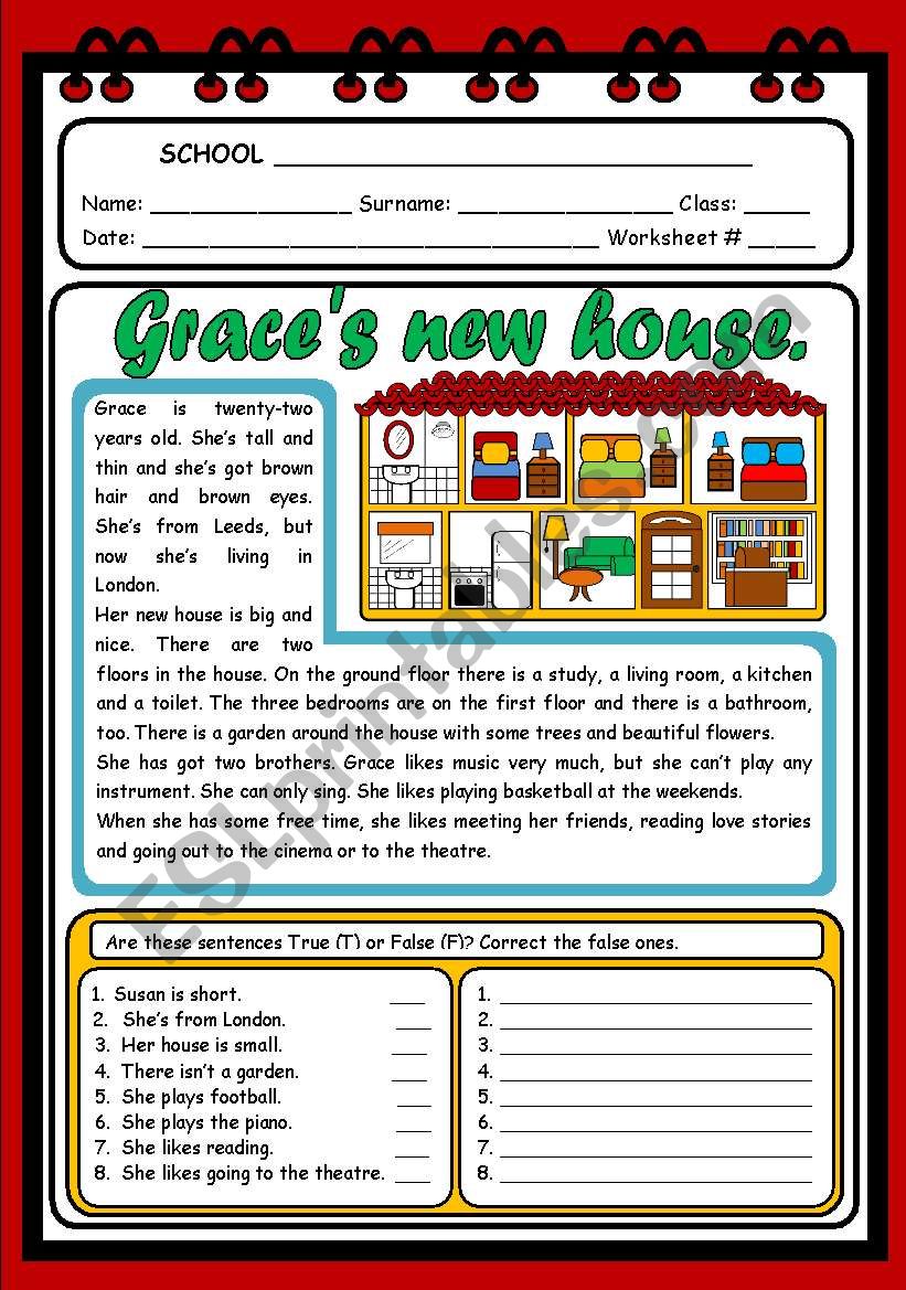 GRACES NEW HOUSE (2 PAGES) worksheet