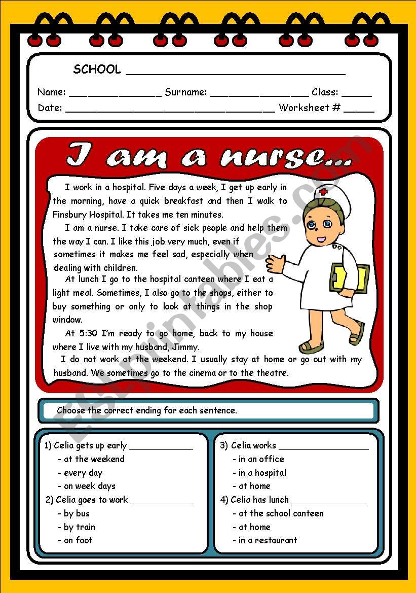 I AM A NURSE... ( 2 PAGES ) worksheet