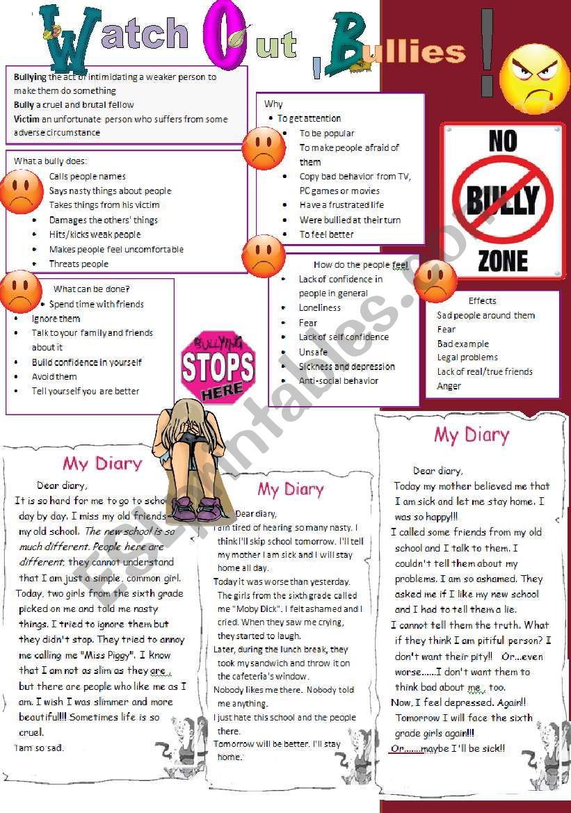 Watch out, bullies!  worksheet